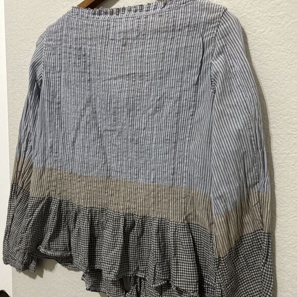 Khadi and Co. Bess Nielsen Blouse Stripe Medium Brown Blue - Picture 6 of 16